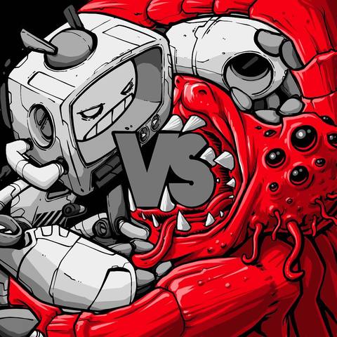 Roboter gegen rotes Monster, «VS»