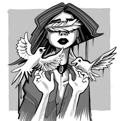 Woman with doves over her eyes