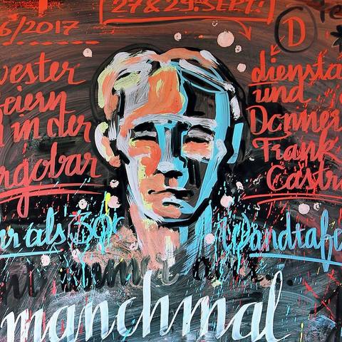 Porträt vor Schrift «manchmal»